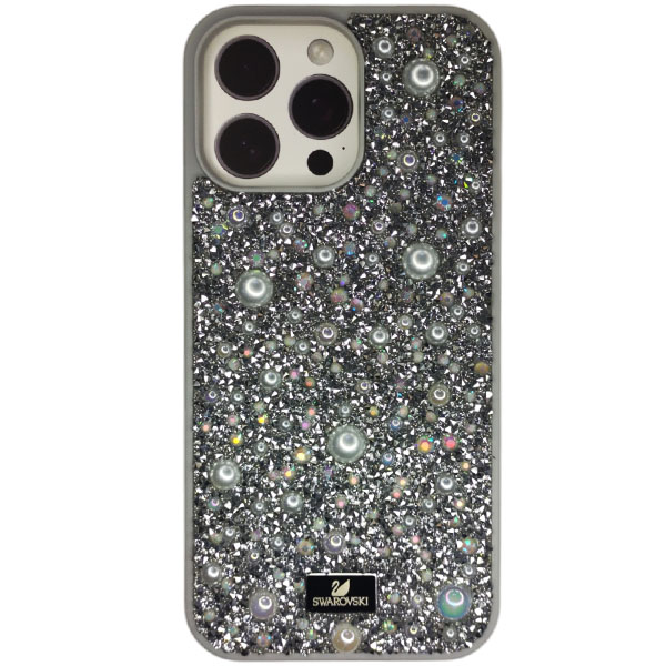 Iphone 16 Pro Max case Swarovski Diamonds with Pearl Light Gray