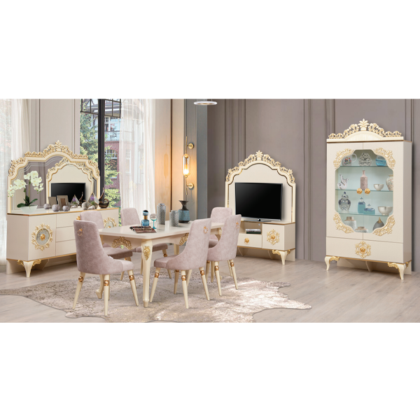 Mebel Woodpecker Şəhanə Qonaq Dəsti Krem qızılı Kamod
