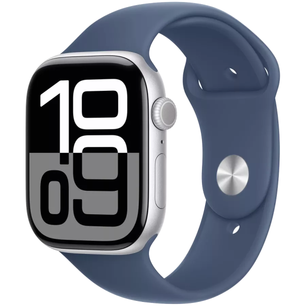 Apple Watch Series 10 GPS 42mm Silver Aluminium Case with Denim Sport Band - S/M