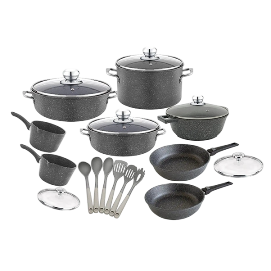 SHOSMAN НАБОР ПОСУДЫ ИЗ ГРАНИТА, 21 ПРЕДМЕТ, СЕРЫЙ, 4 ММ