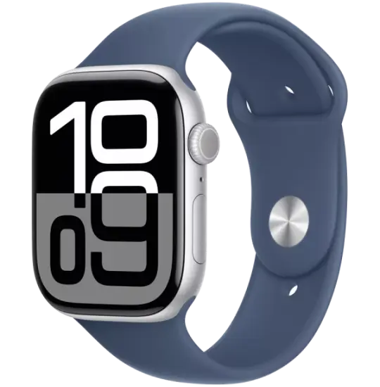 Apple Watch Series 10 GPS 46mm Silver Aluminium Case with Denim Sport Band - M/L