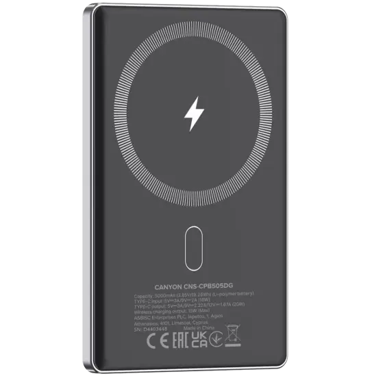 Canyon Wireless Magnetic OnPower 505 CNS-CPB505DG 5000 mAh Dark Gray