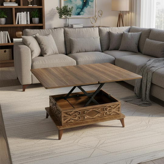 Журнальный стол TRANSFORMER SEHIRLI 95x60 HARELİ CEVİZ EMSO
