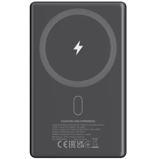 Canyon Wireless Magnetic OnPower 505 CNS-CPB505DG 5000 mAh Dark Gray